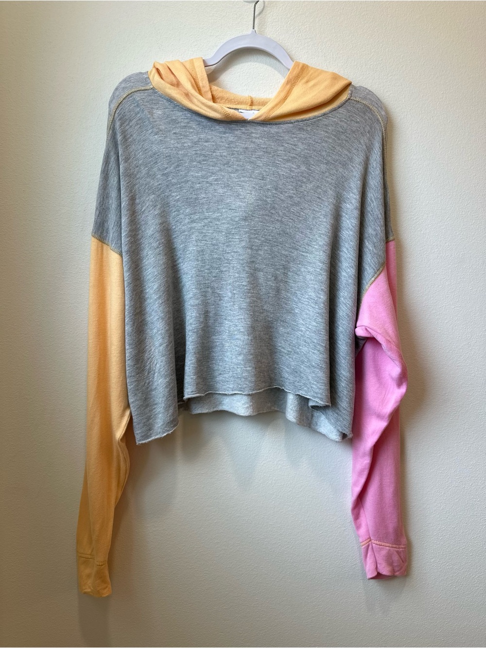 Colsie XL Colorblock Cropped & Comfy Oversized Lounge Hoodie Gray/Pink/Yellow